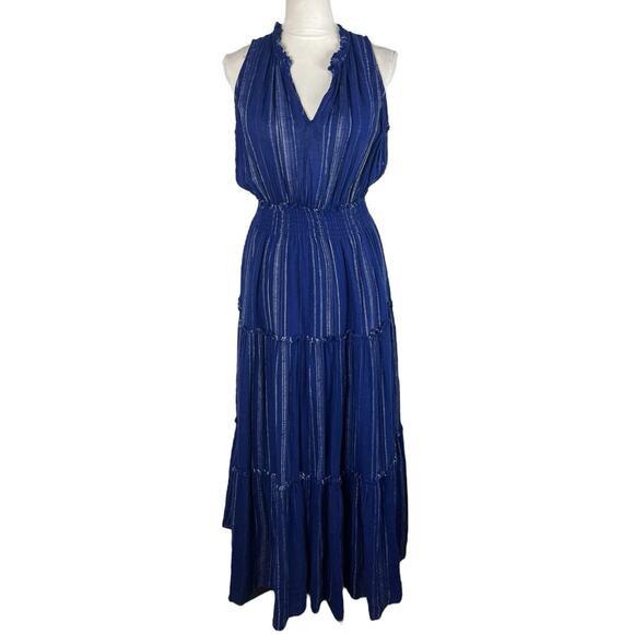 Rails Loulou Blue Noja Stripe Sleeveless Linen Blend Tiered Maxi Dress Sz Medium - Picture 5 of 12